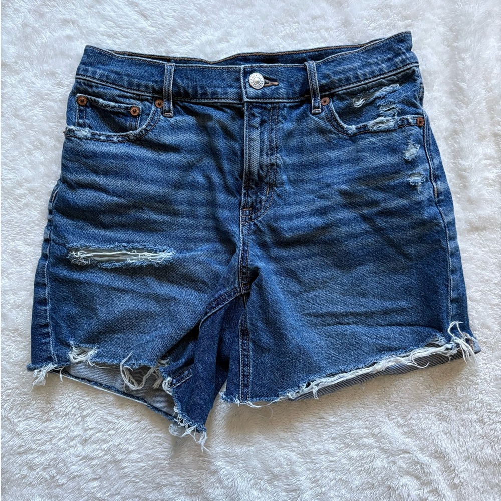 American Eagle Outfitters Dark Blue Distressed Denim Shorts